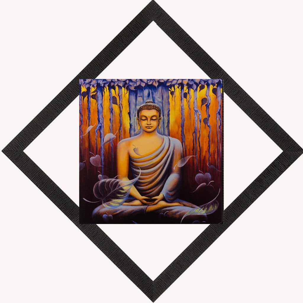 Buddha Meditating Under Tree Painting Digital Printed Religious Wall Art Kafalo