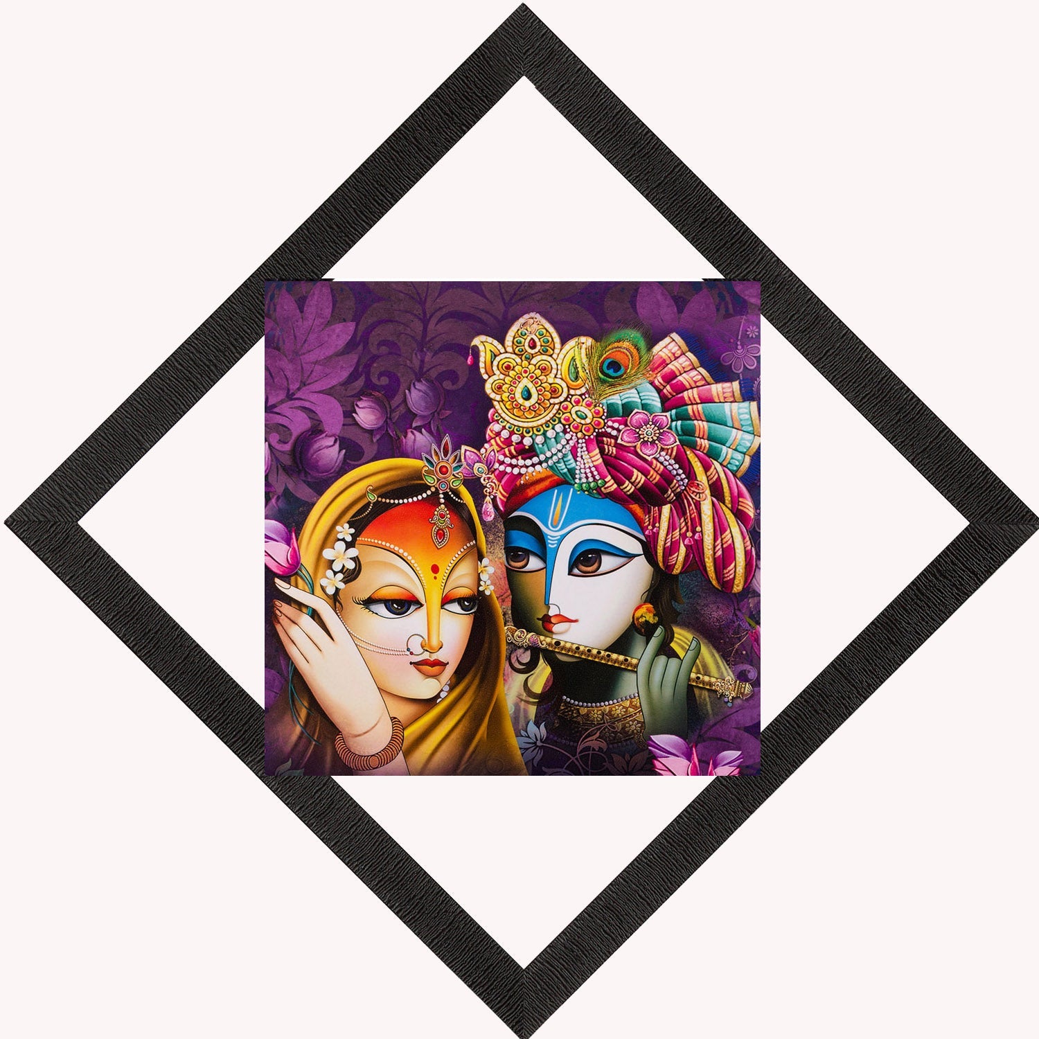 Radha & Krishna With Flute Painting Digital Printed Religious Wall Art Kafalo