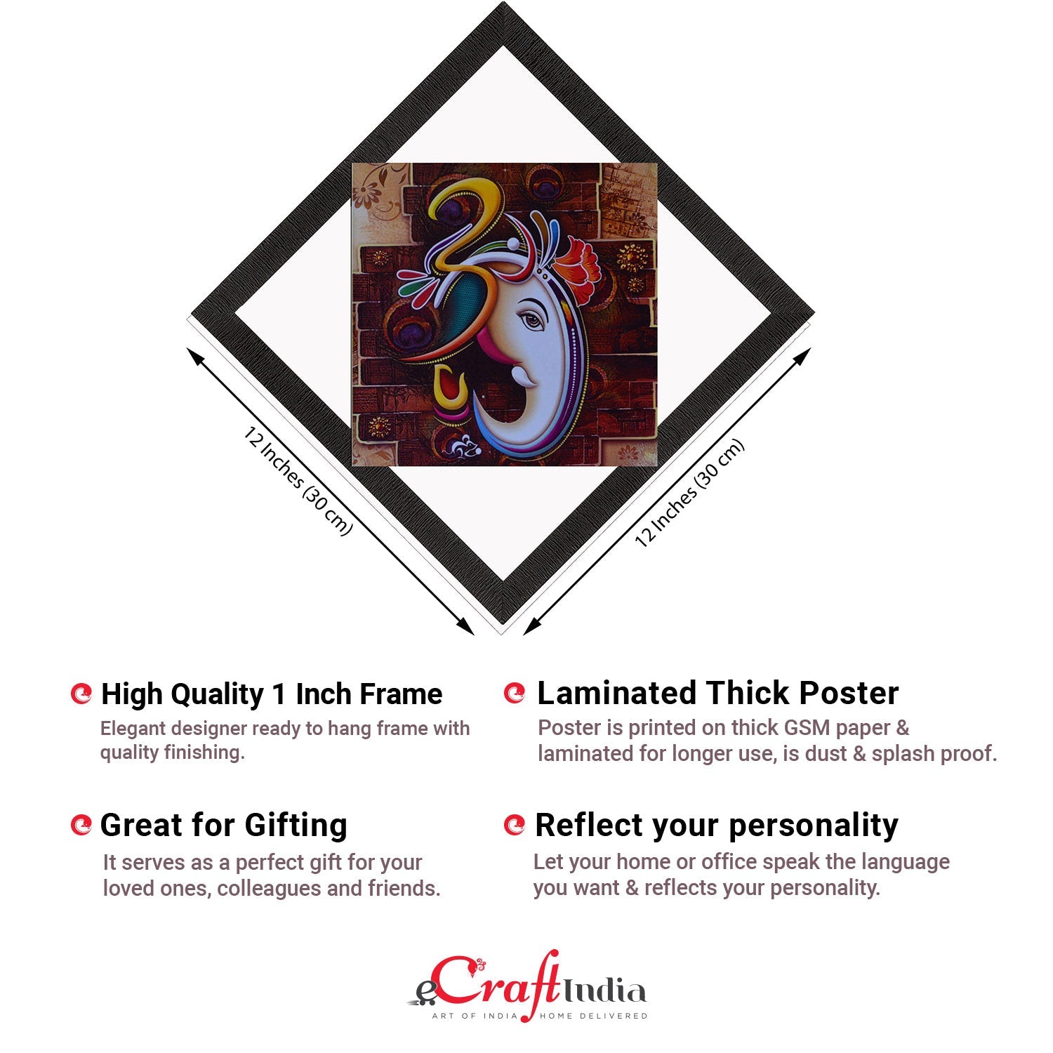 Lord Ganesh's Face Satin Matt Texture UV Art Painting Kafalo
