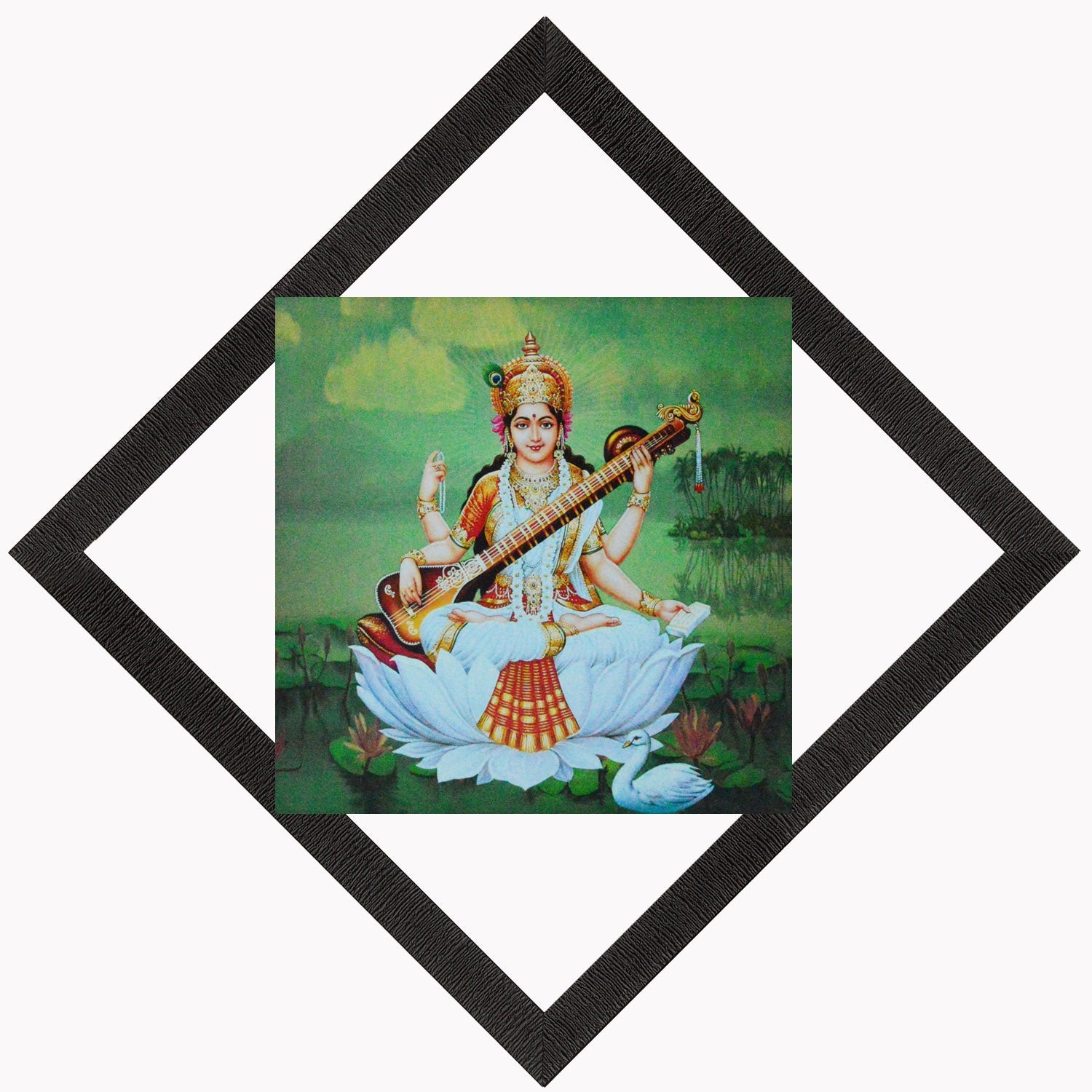 Goddess Saraswati Painting Digital Printed Religious Wall Art Kafalo