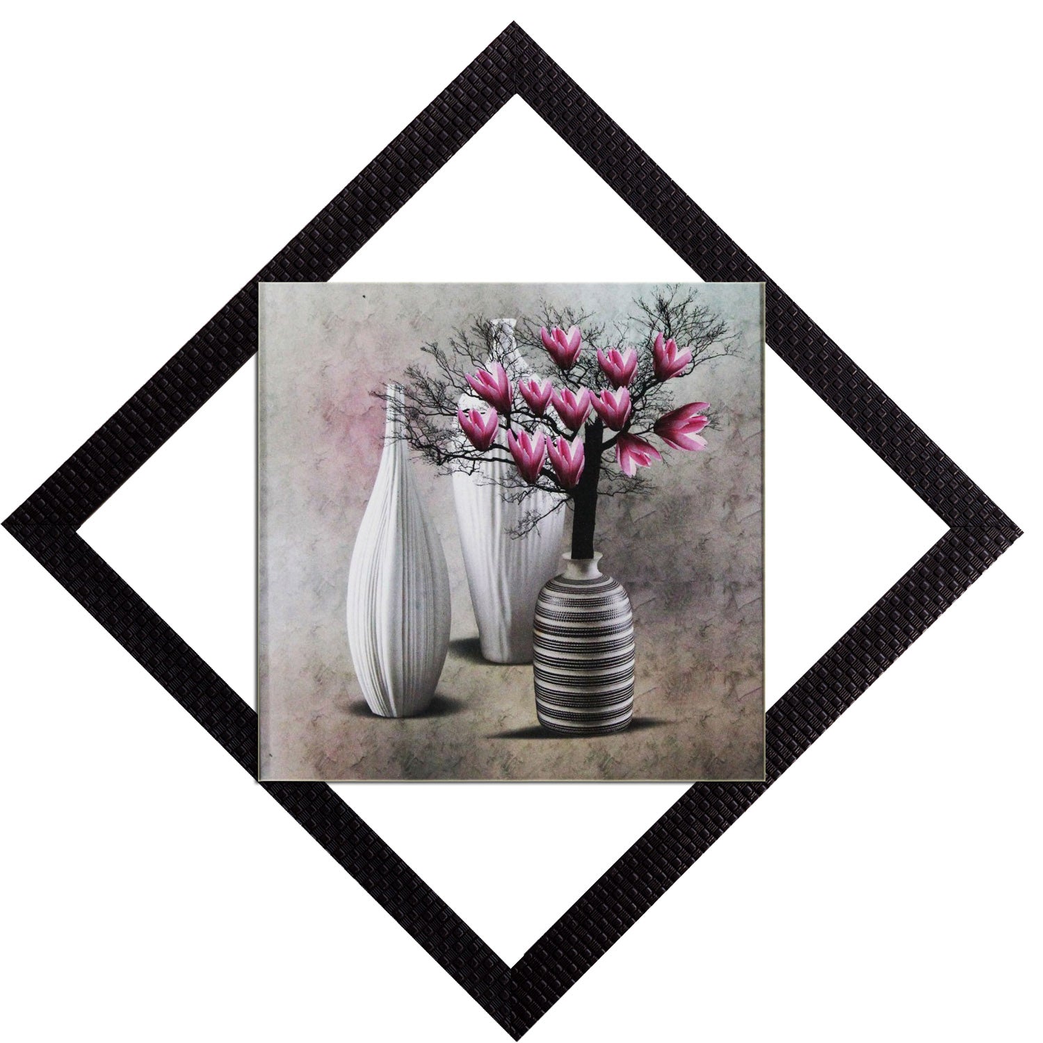 Vases With Pink Flowers Satin Matt Texture UV Art Painting Kafalo