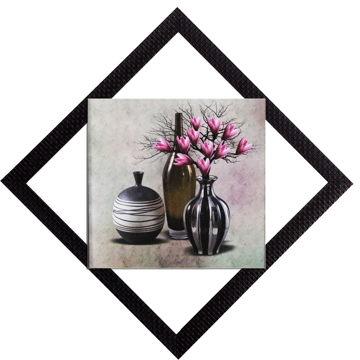 Black Vases With Flowers Satin Matt Texture UV Art Painting Kafalo