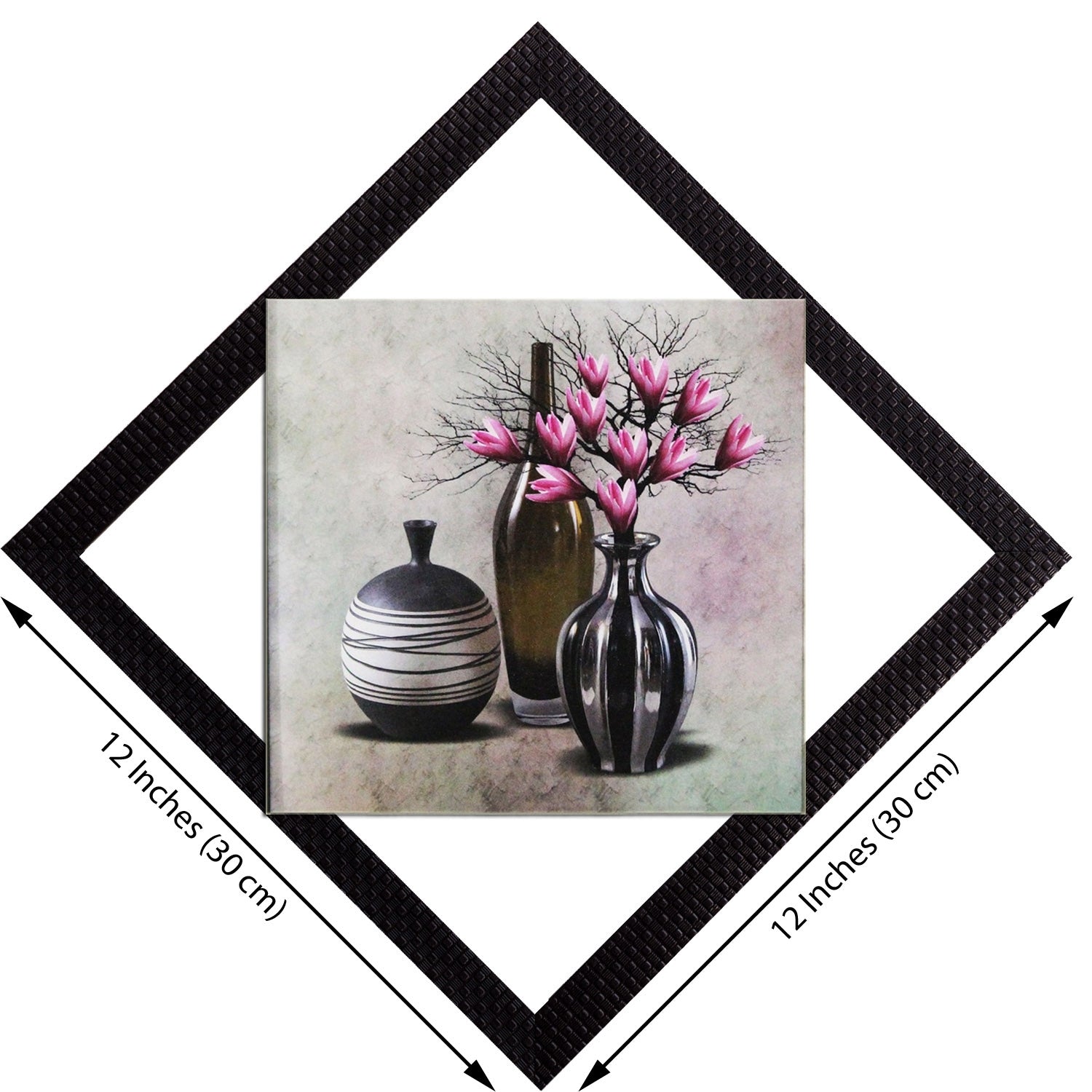 Black Vases With Flowers Satin Matt Texture UV Art Painting Kafalo