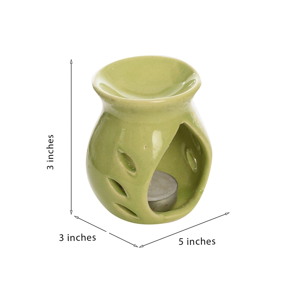 Green Aroma Burner Set with Jasmine Aroma Oil and 4 Tea Light Candles Kafalo