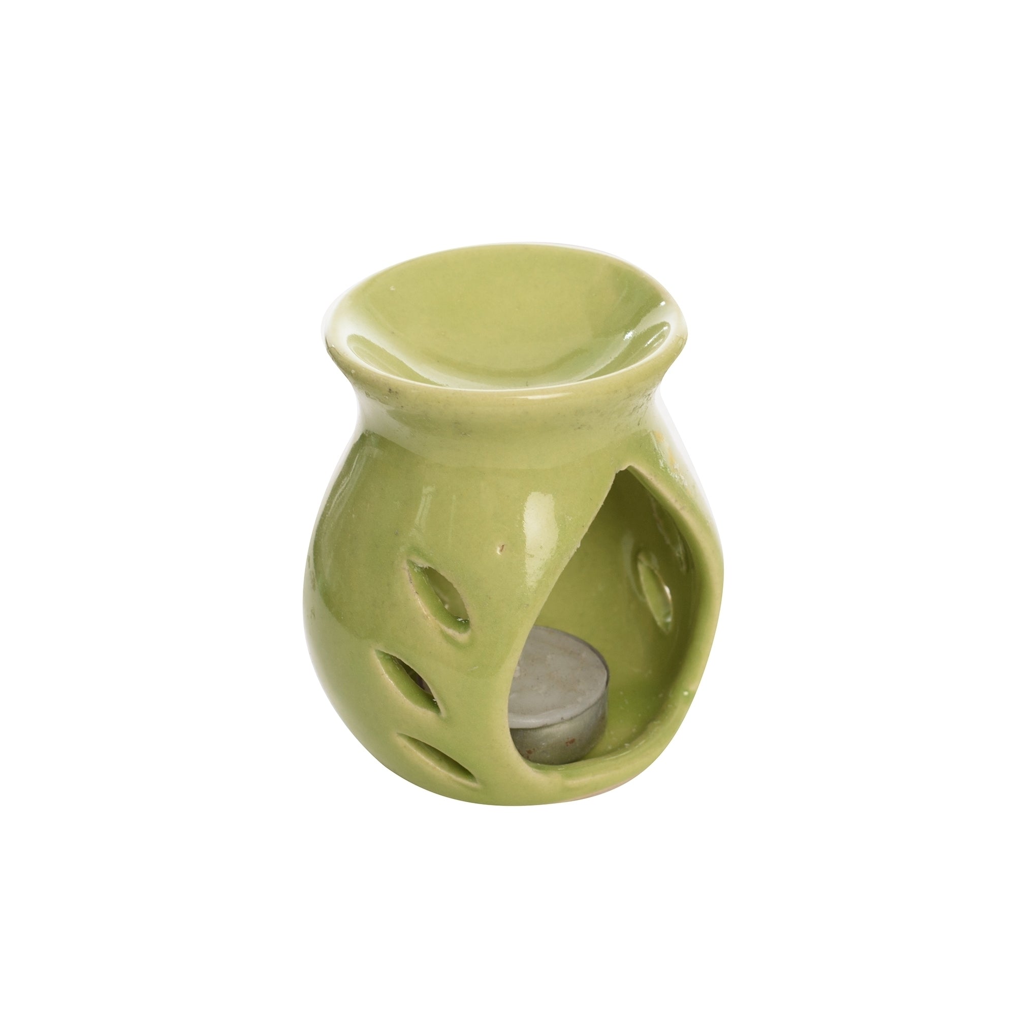 Green Aroma Burner Set with Jasmine Aroma Oil and 4 Tea Light Candles Kafalo