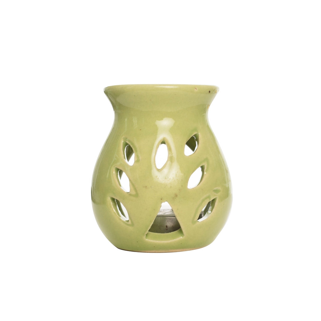 Green Aroma Burner Set with Jasmine Aroma Oil and 4 Tea Light Candles Kafalo