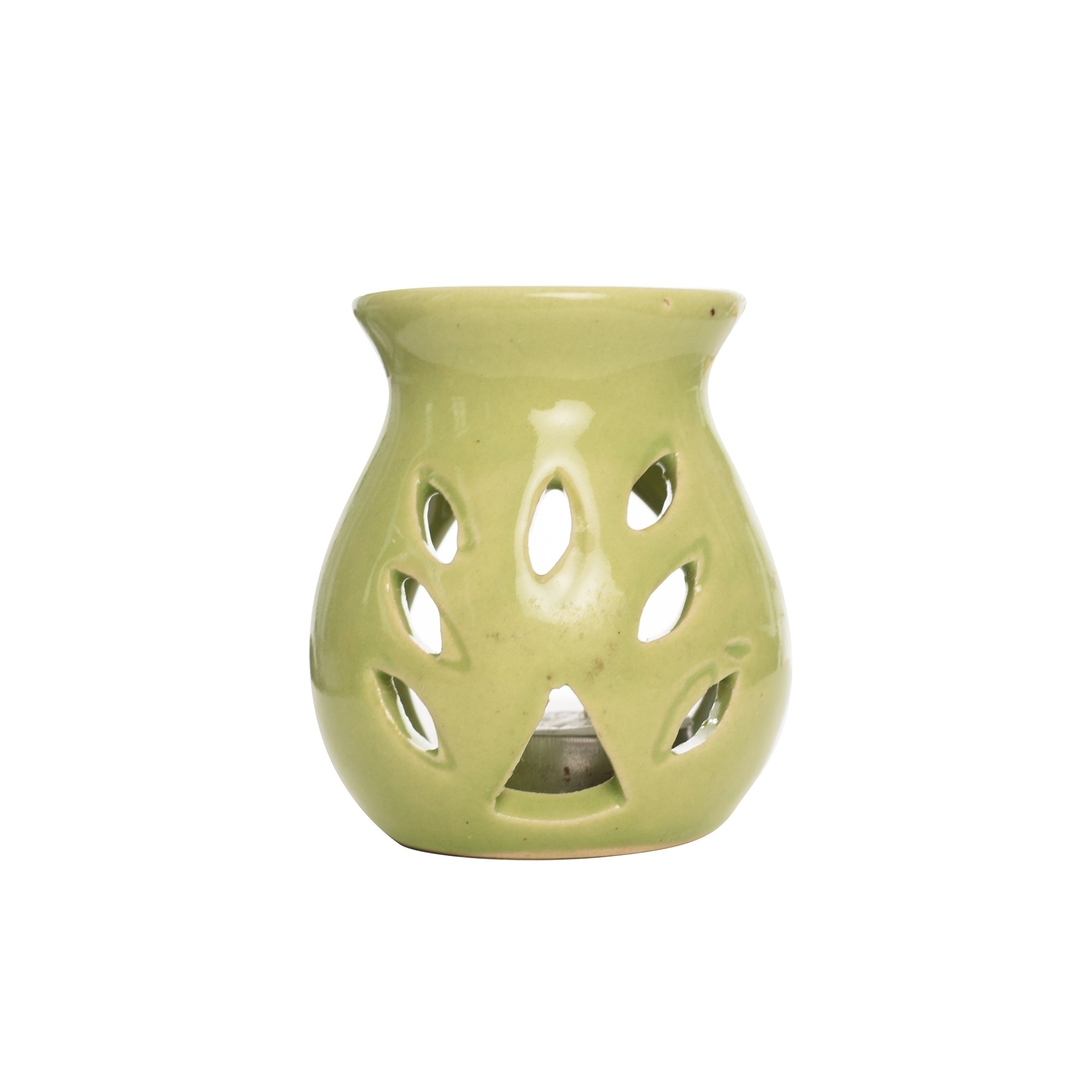 Green Aroma Burner Set with Jasmine Aroma Oil and 4 Tea Light Candles Kafalo