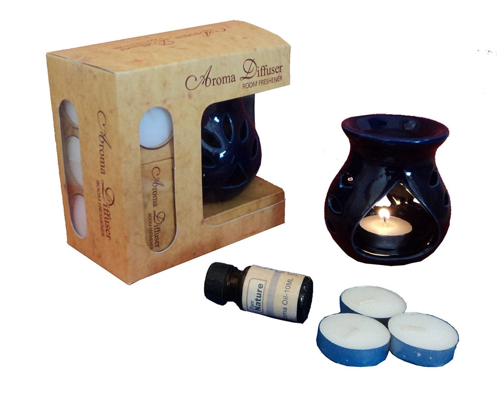 Aroma Burner Set With Lavender Aroma Oil And 4 Tea Light Candles Kafalo