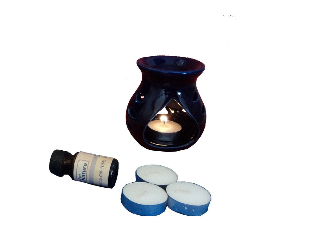 Aroma Burner Set With Lavender Aroma Oil And 4 Tea Light Candles Kafalo