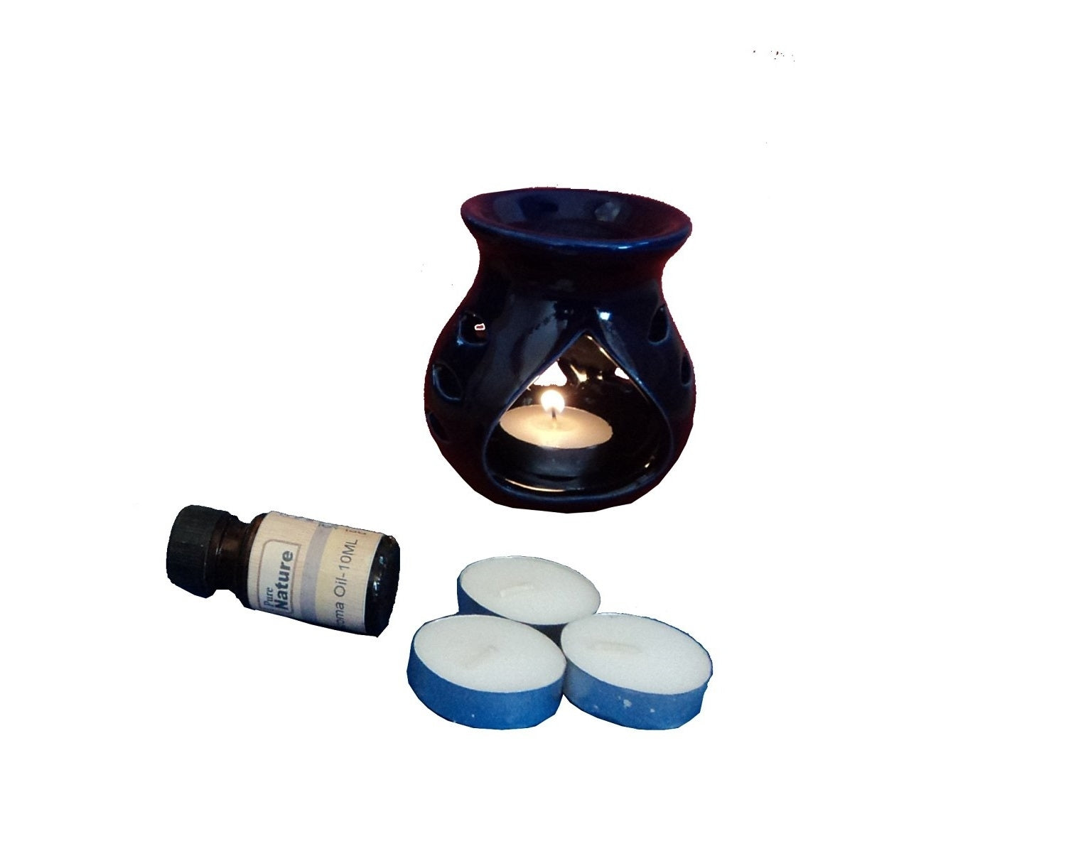 Aroma Burner Set With Lavender Aroma Oil And 4 Tea Light Candles Kafalo