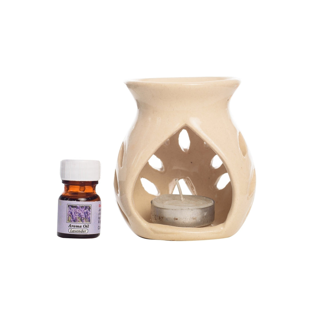 White Aroma Burner Set with Sandalwood Aroma Oil and 4 Tea Light Candles Kafalo