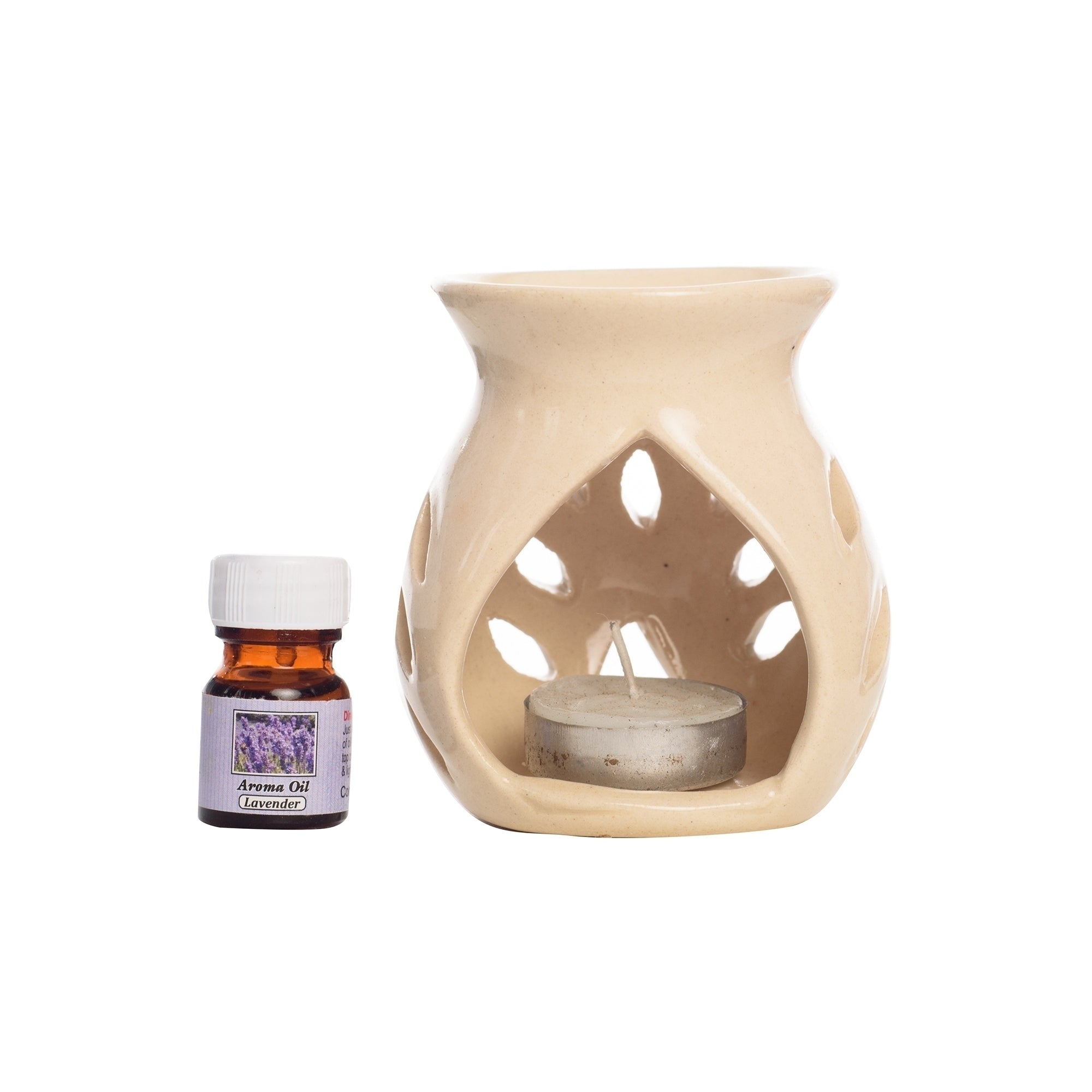 White Aroma Burner Set with Sandalwood Aroma Oil and 4 Tea Light Candles Kafalo
