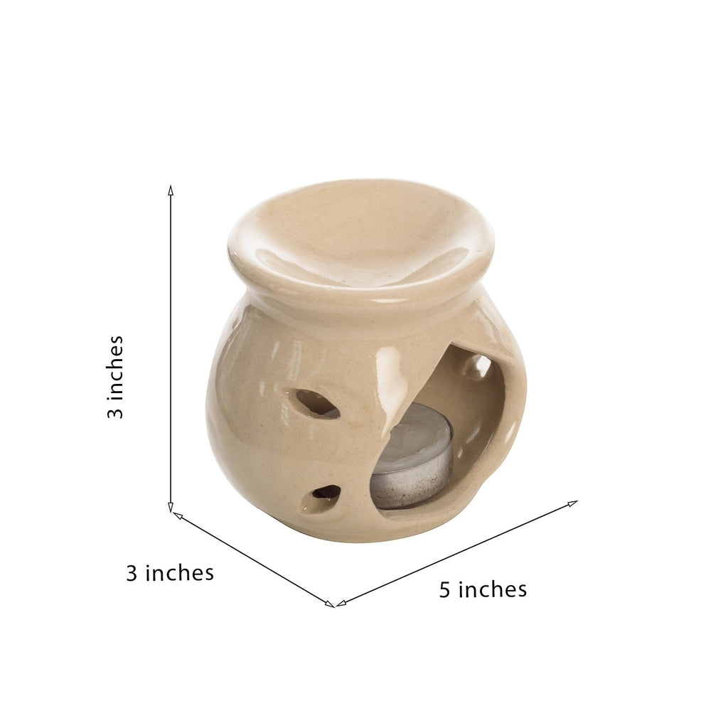White Aroma Burner Set with Sandalwood Aroma Oil and 4 Tea Light Candles Kafalo