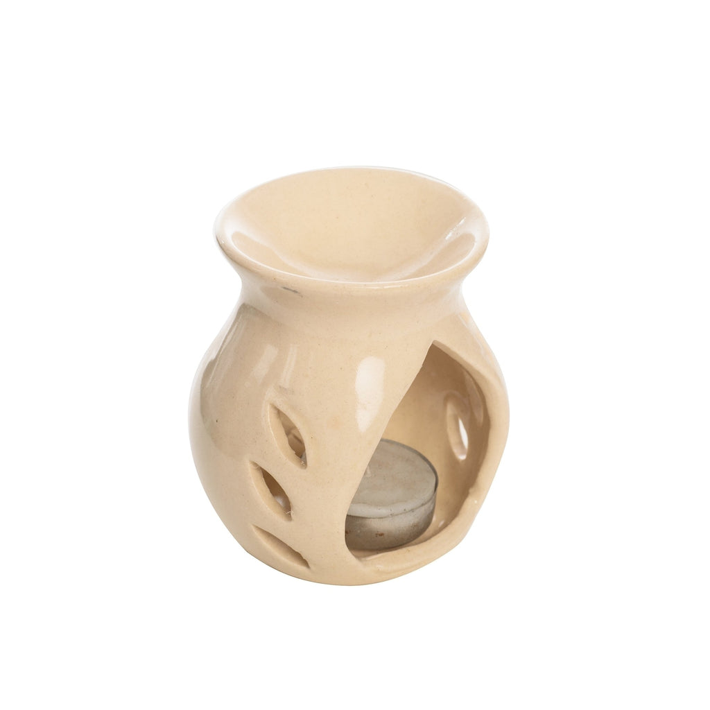 White Aroma Burner Set with Sandalwood Aroma Oil and 4 Tea Light Candles Kafalo