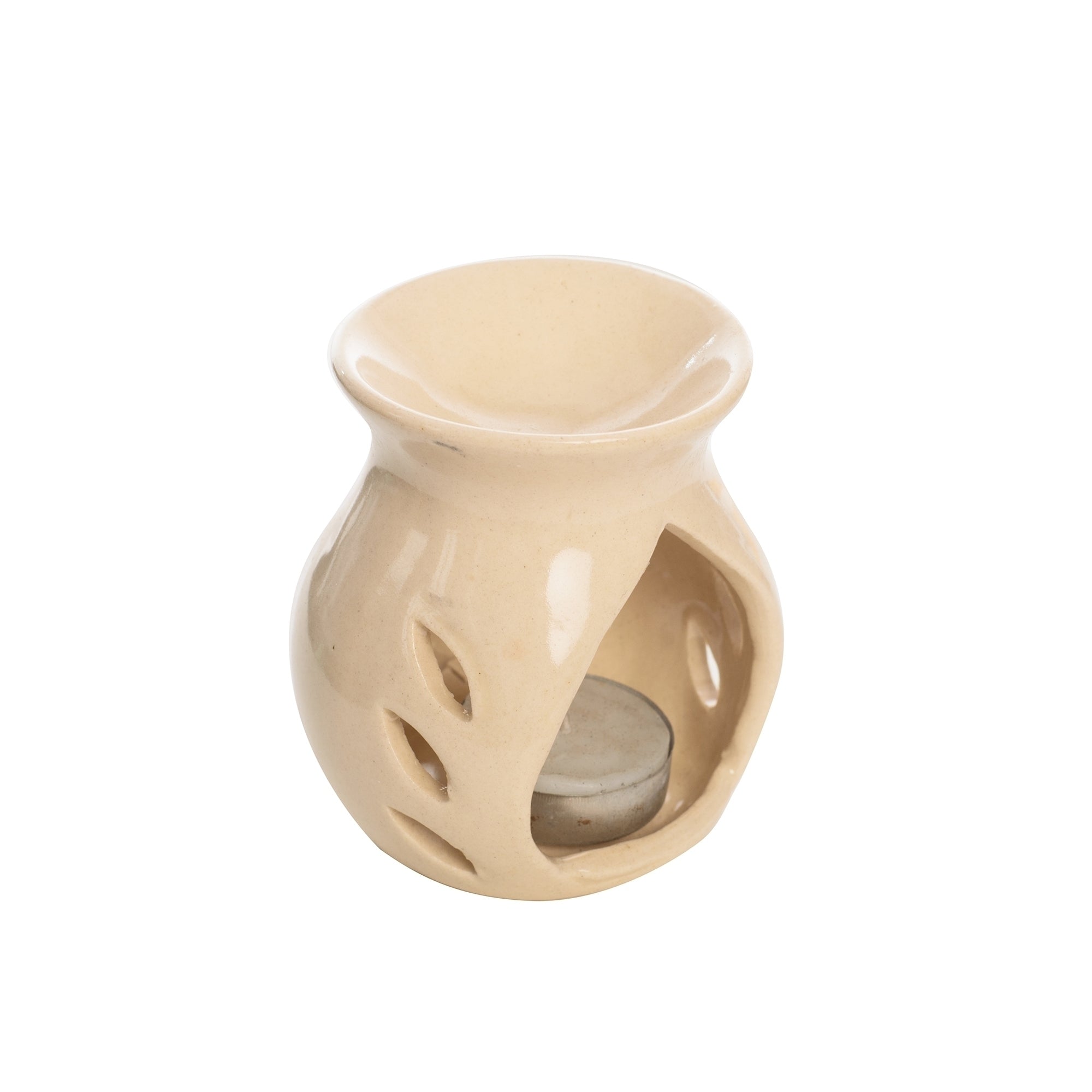 White Aroma Burner Set with Sandalwood Aroma Oil and 4 Tea Light Candles Kafalo