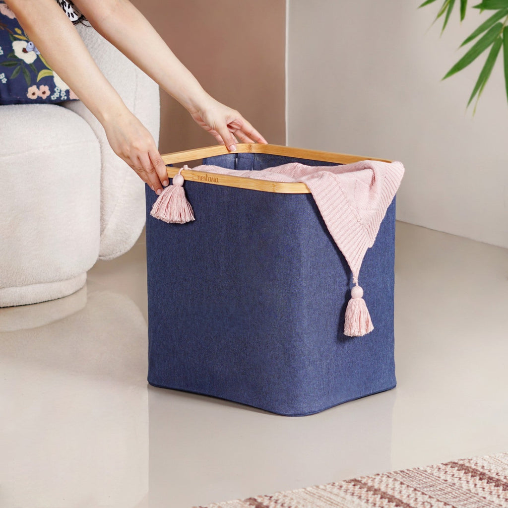 Fabric Storage Basket Blue Nestasia