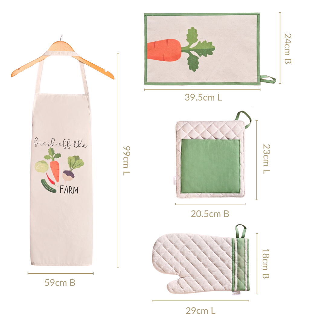 Farm Fresh Apron Mitten Pot Holder Hand Towel Set Of 4 Nestasia