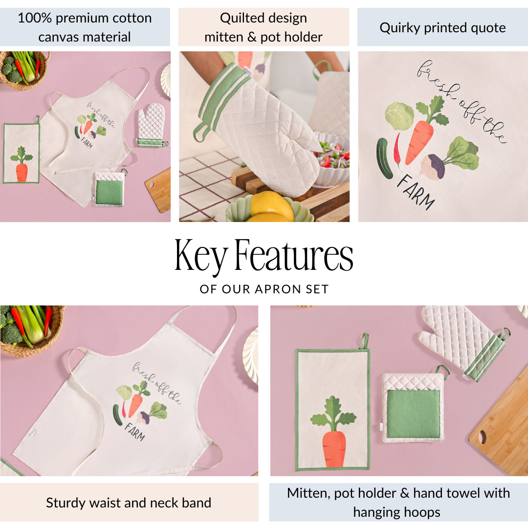 Farm Fresh Apron Mitten Pot Holder Hand Towel Set Of 4 Nestasia