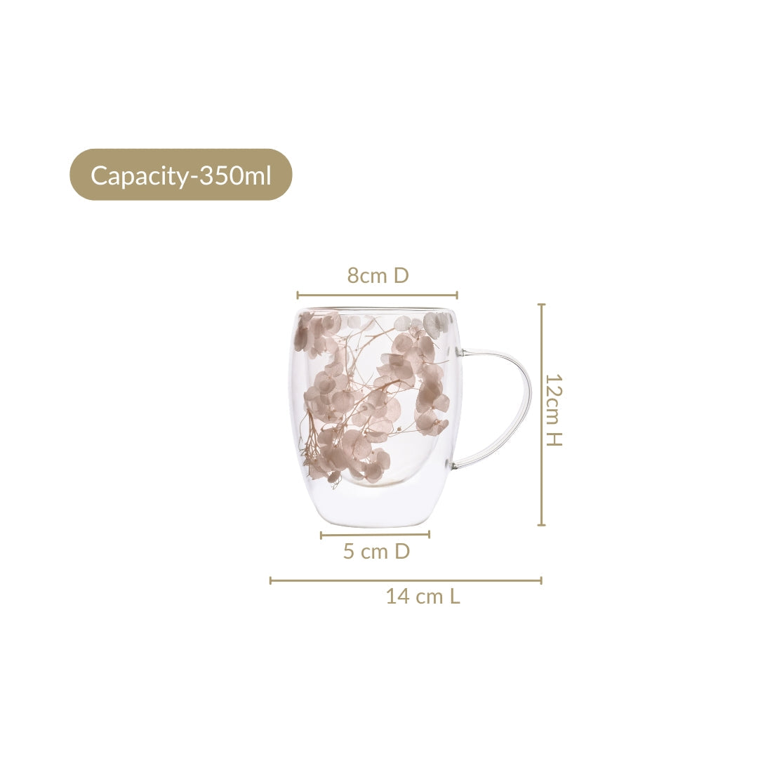 Dried Flowers Inside Double Glass Coffee Mug Set Of 2 350ml Nestasia