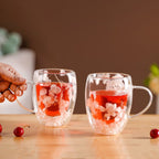 Dried Flowers Inside Double Glass Coffee Mug Set Of 2 350ml Nestasia