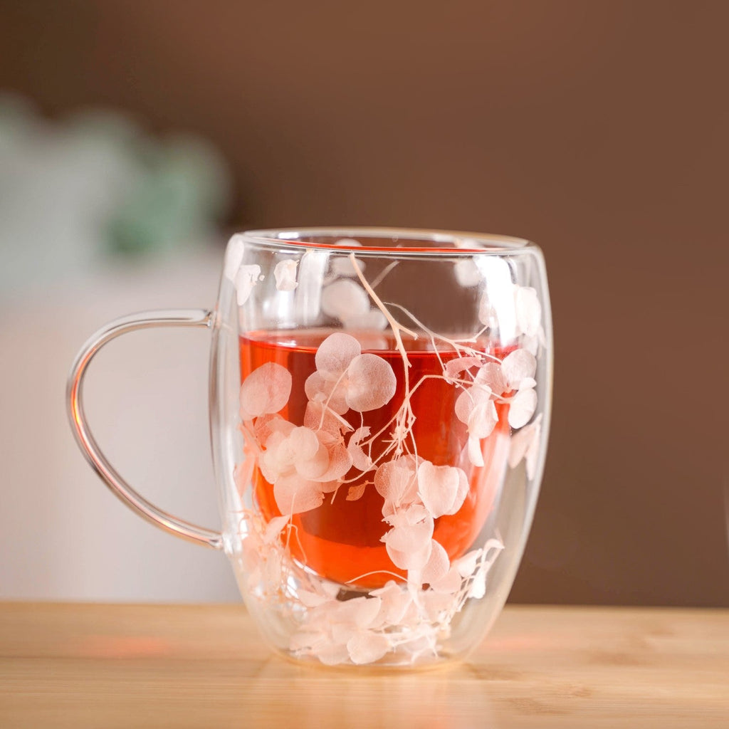 Dried Flowers Inside Double Glass Coffee Mug Set Of 2 350ml Nestasia