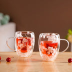 Dried Flowers Inside Double Glass Coffee Mug Set Of 2 350ml Nestasia