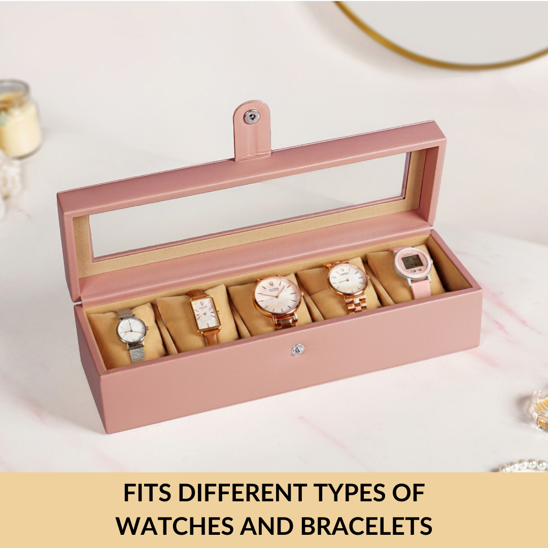 Faux Leather Watch Organiser Box Pink Nestasia