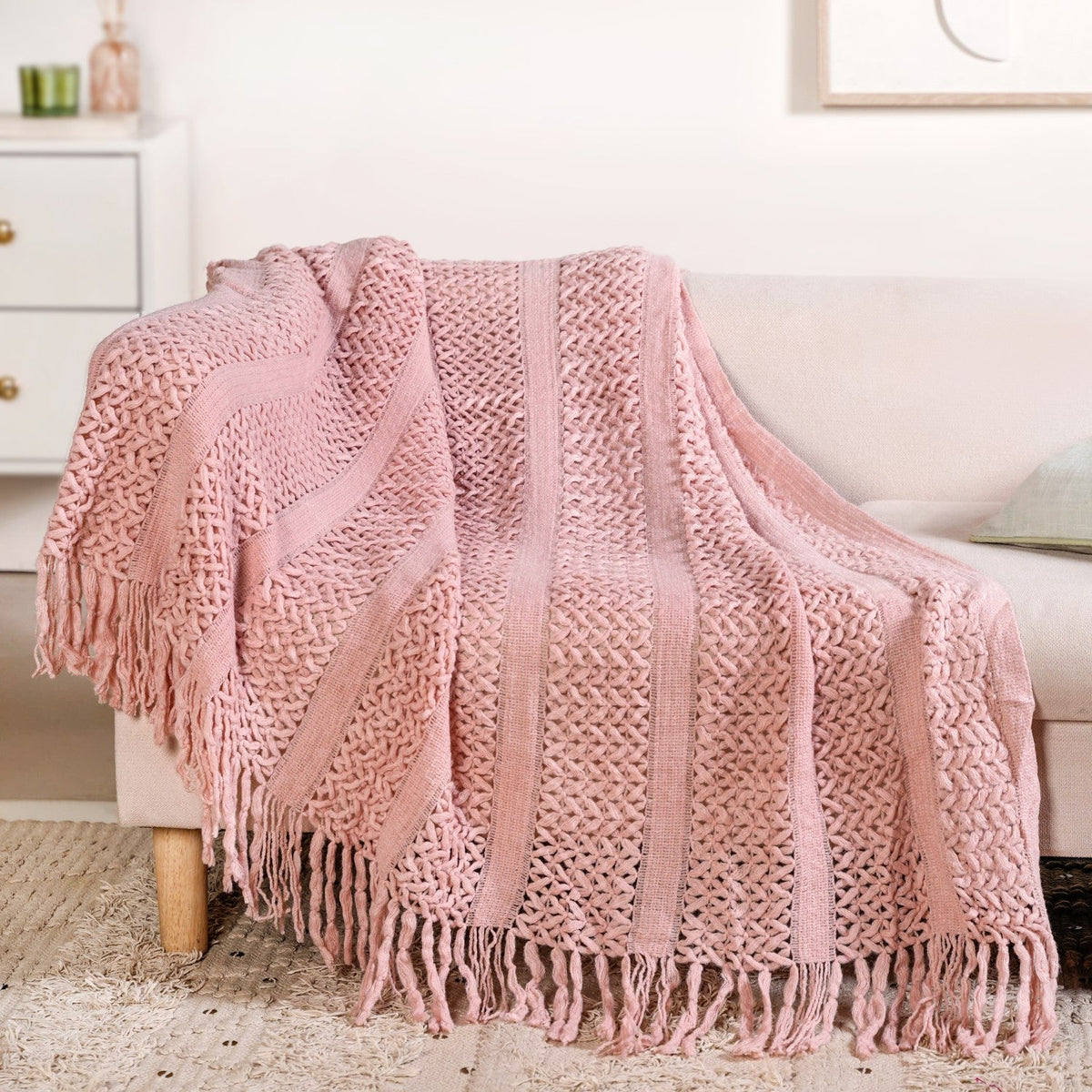 Blush Pink Feather Soft Throw Blanket Nestasia