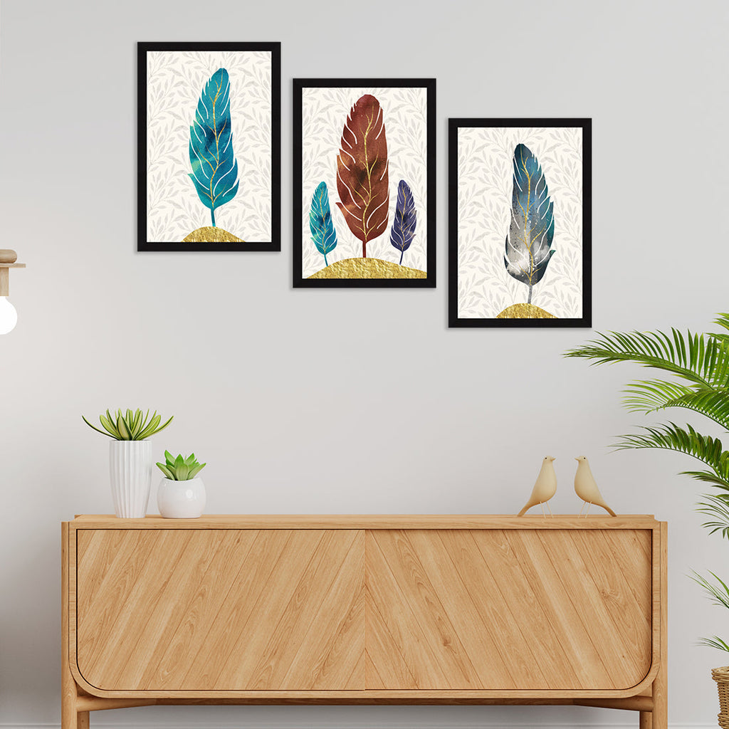 Feathers Abstract Art Paintings, Painting For Wall Living Room, Set of 3 AXIII-20-ABS ArtX