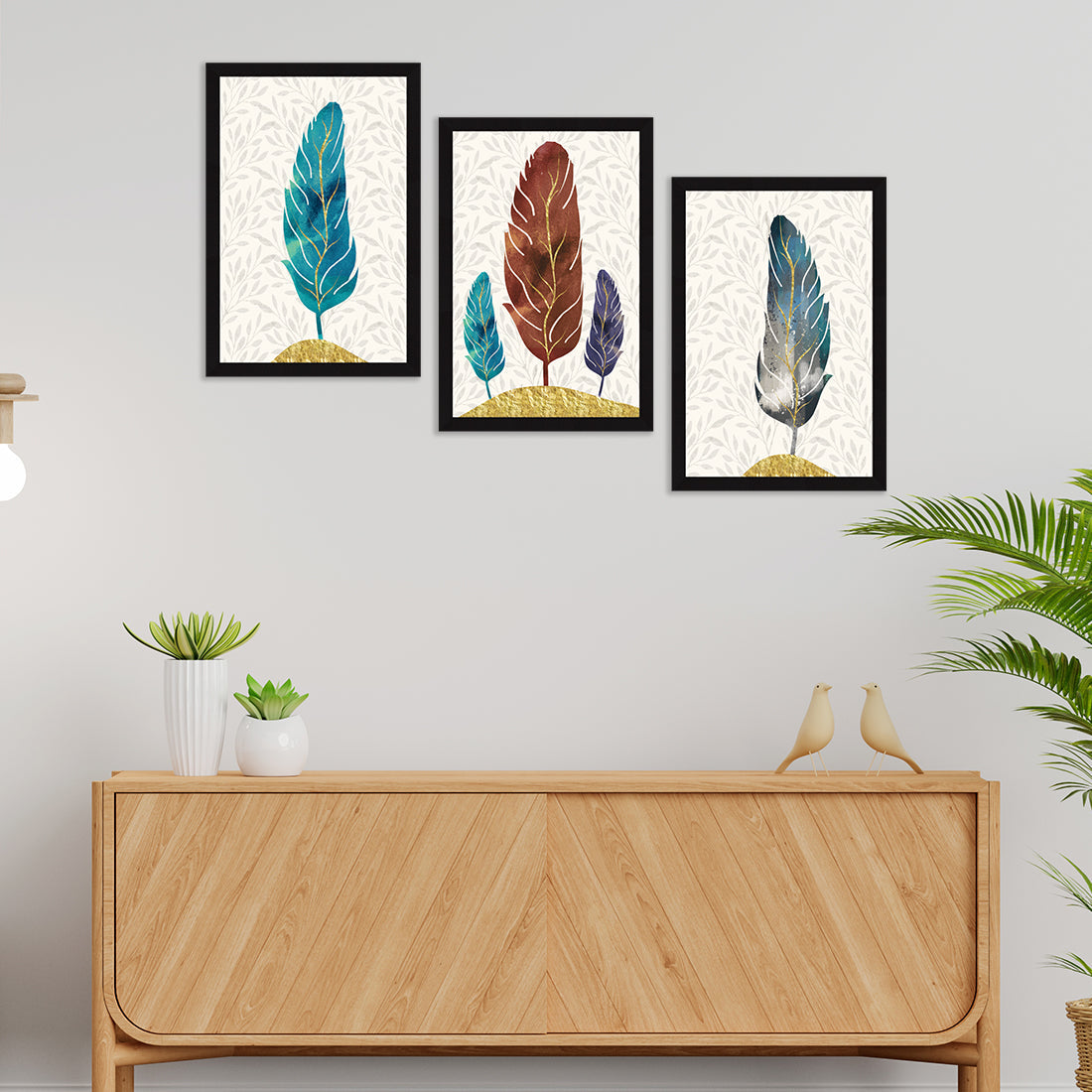 Feathers Abstract Art Paintings, Painting For Wall Living Room, Set of 3 AXIII-20-ABS ArtX