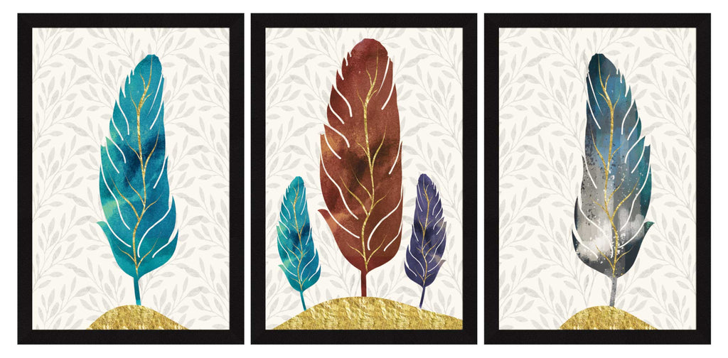 Feathers Abstract Art Paintings, Painting For Wall Living Room, Set of 3 AXIII-20-ABS ArtX