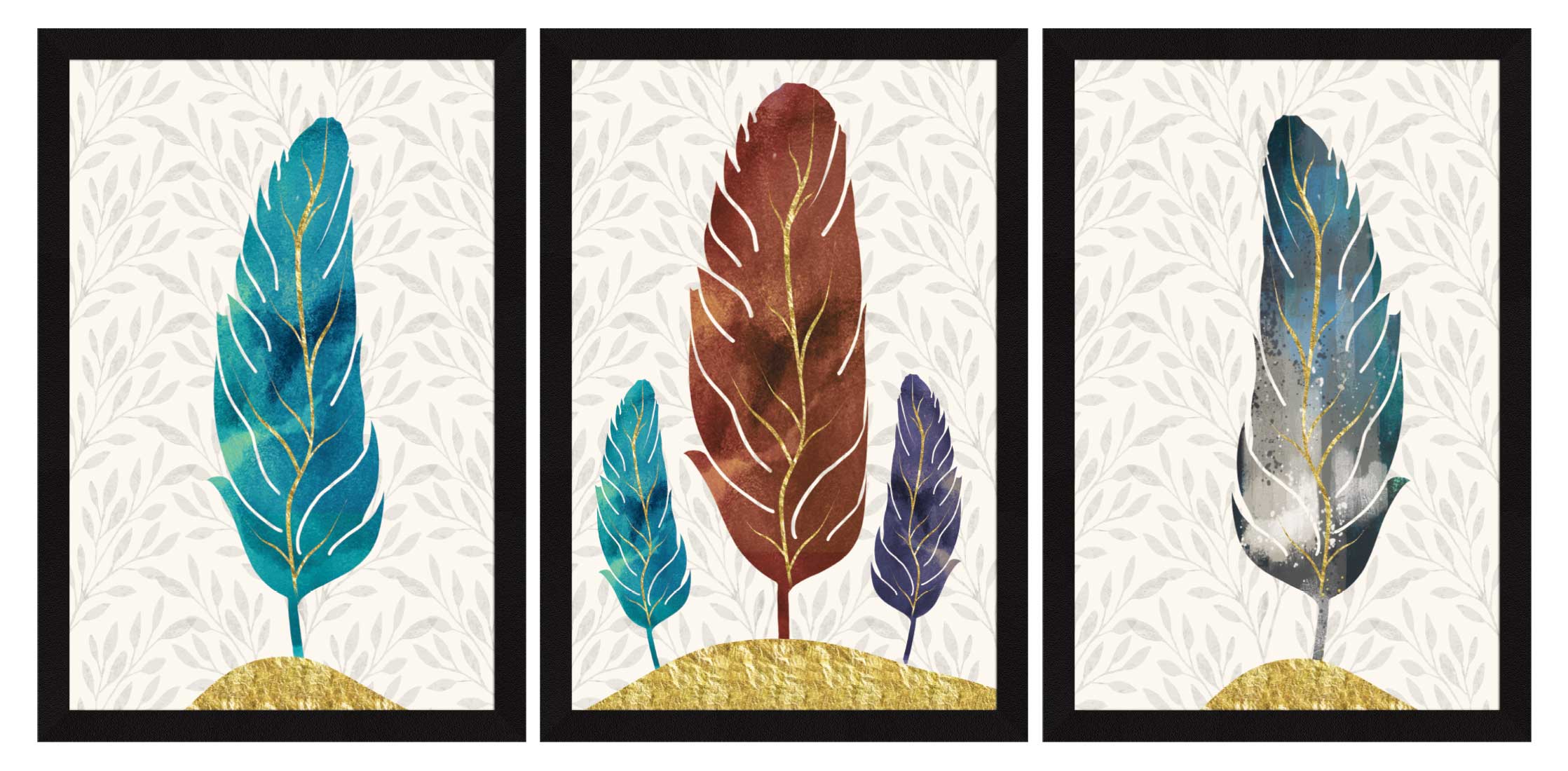 Feathers Abstract Art Paintings, Painting For Wall Living Room, Set of 3 AXIII-20-ABS ArtX