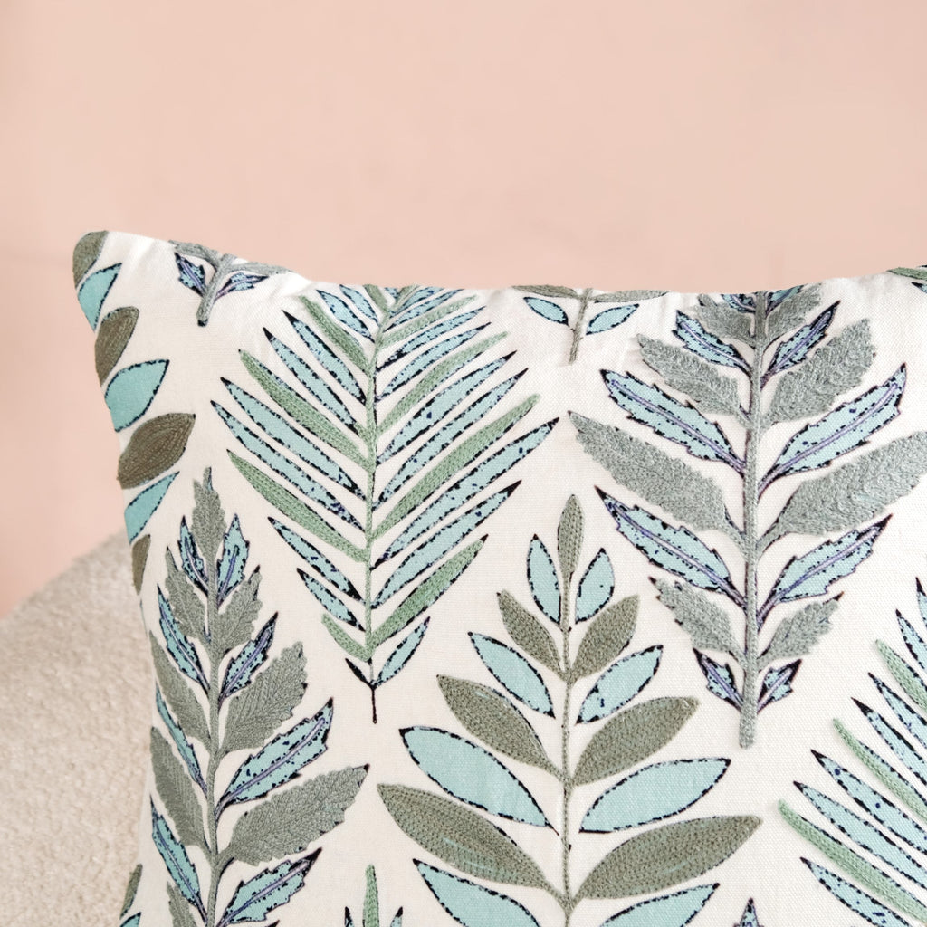 Fern Embroidered Cotton Cushion Cover 50x50cm Nestasia