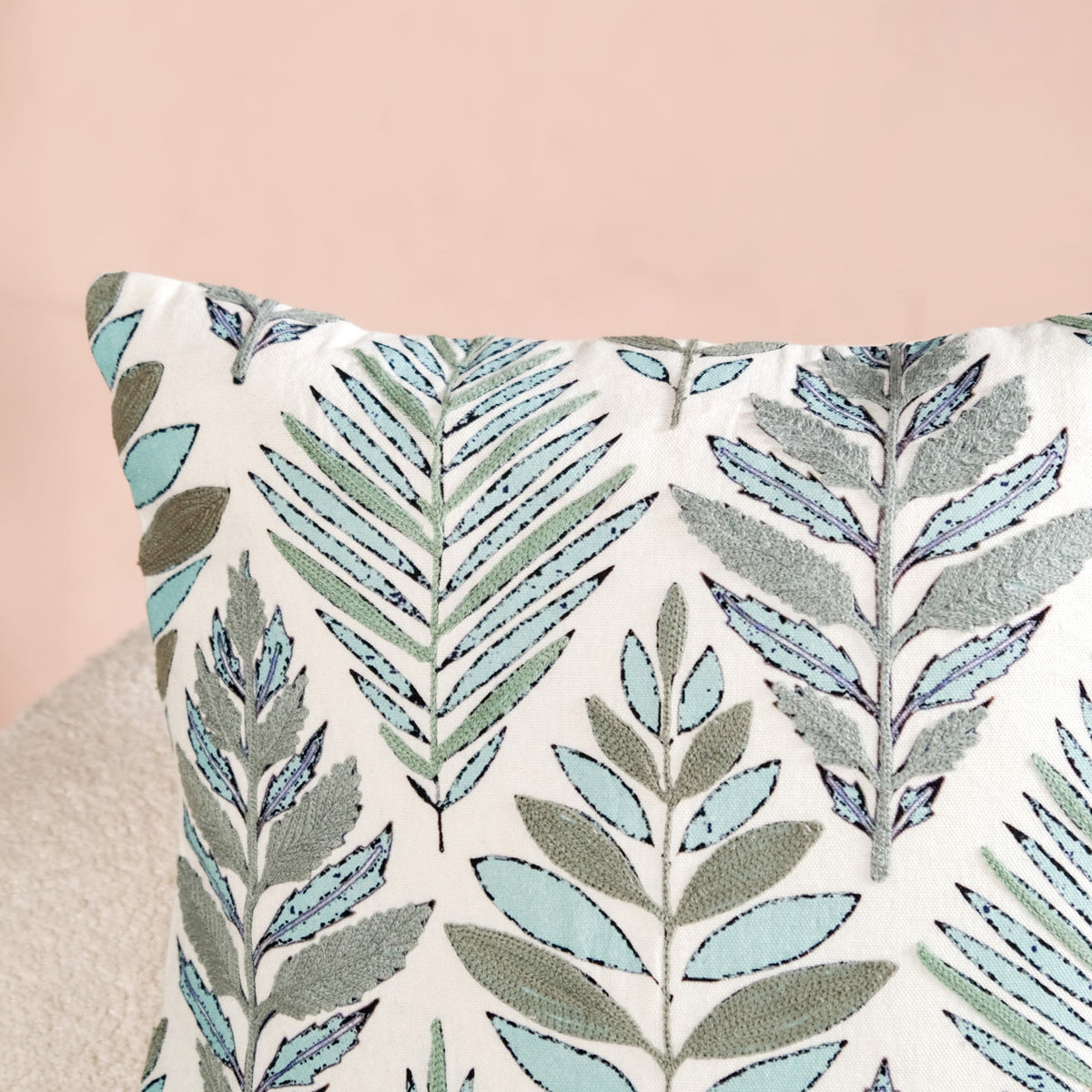 Fern Embroidered Cotton Cushion Cover 50x50cm Nestasia