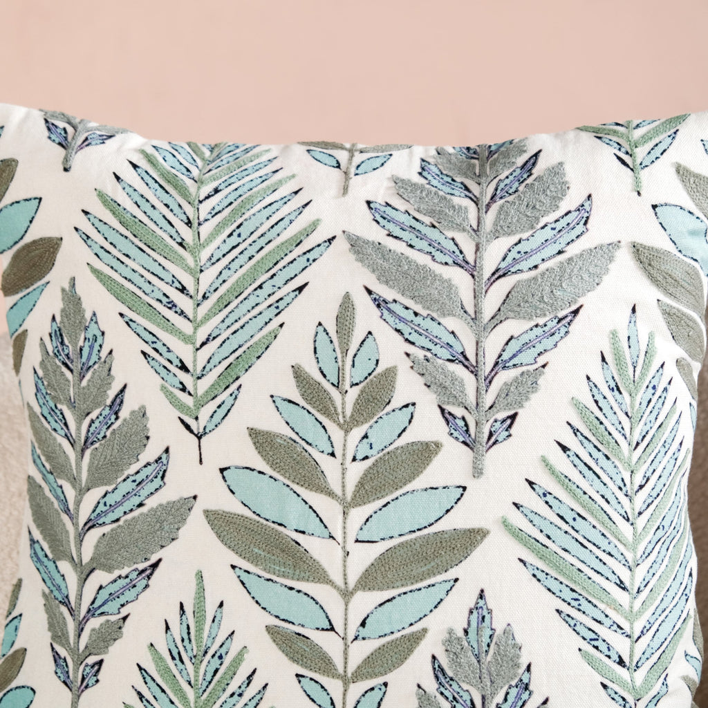 Fern Embroidered Cotton Cushion Cover 50x50cm Nestasia