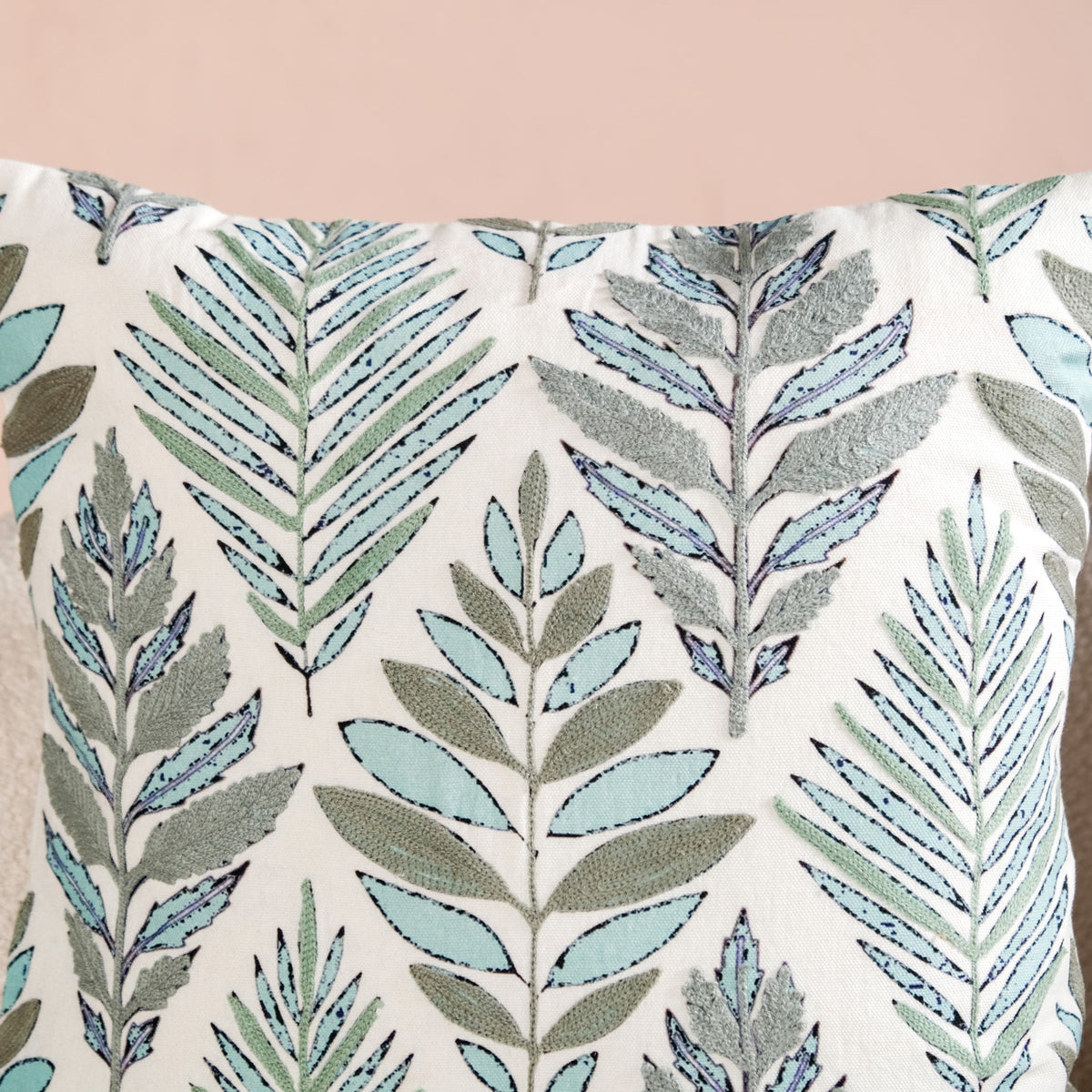 Fern Embroidered Cotton Cushion Cover 50x50cm Nestasia
