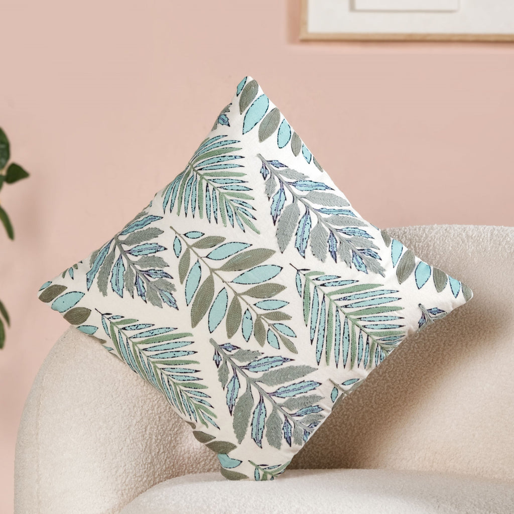 Fern Embroidered Cotton Cushion Cover 50x50cm Nestasia