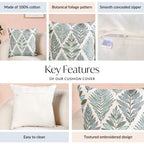 Fern Embroidered Cotton Cushion Cover 50x50cm Nestasia