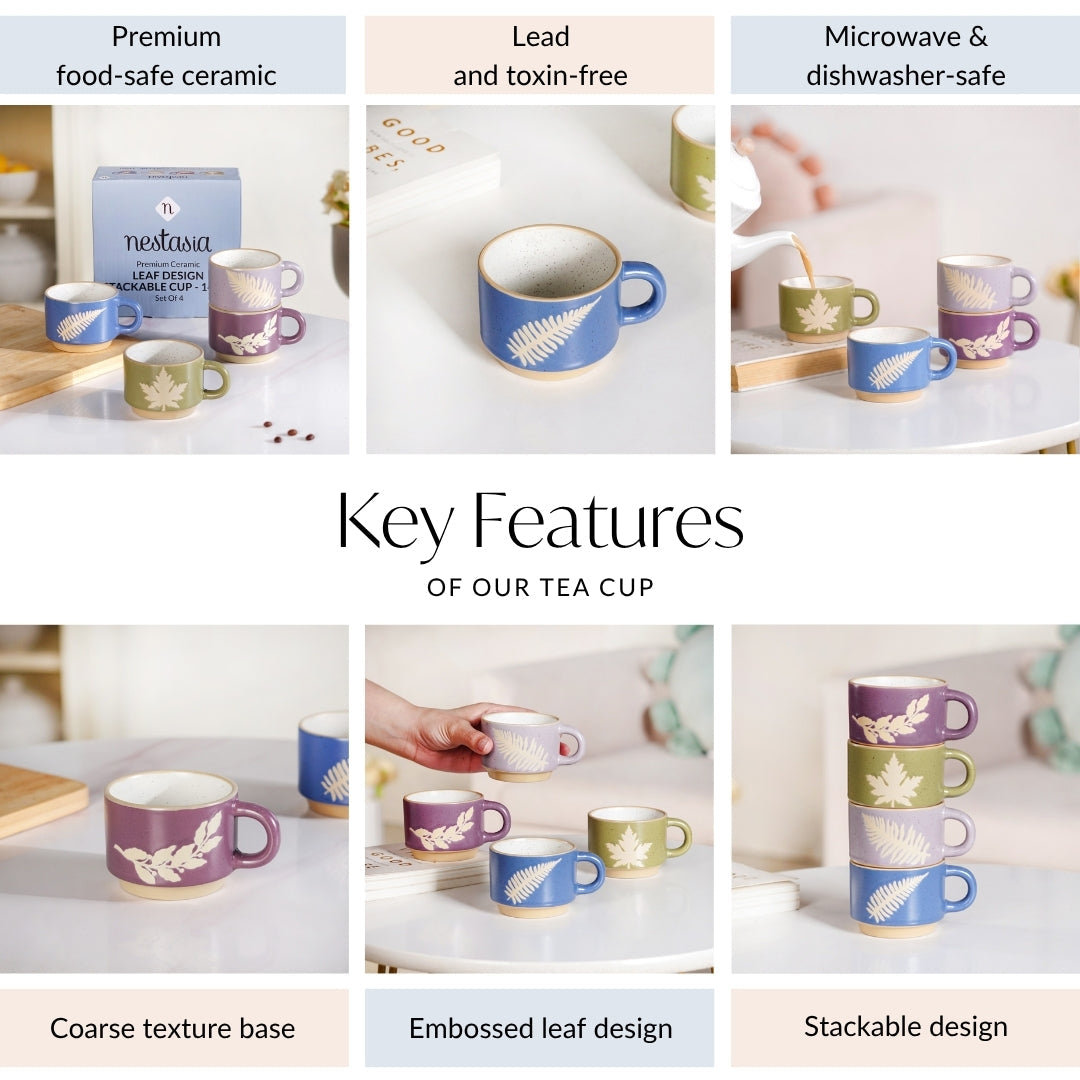 Fern Stackable Ceramic Cup Set Of 4 145ml Nestasia