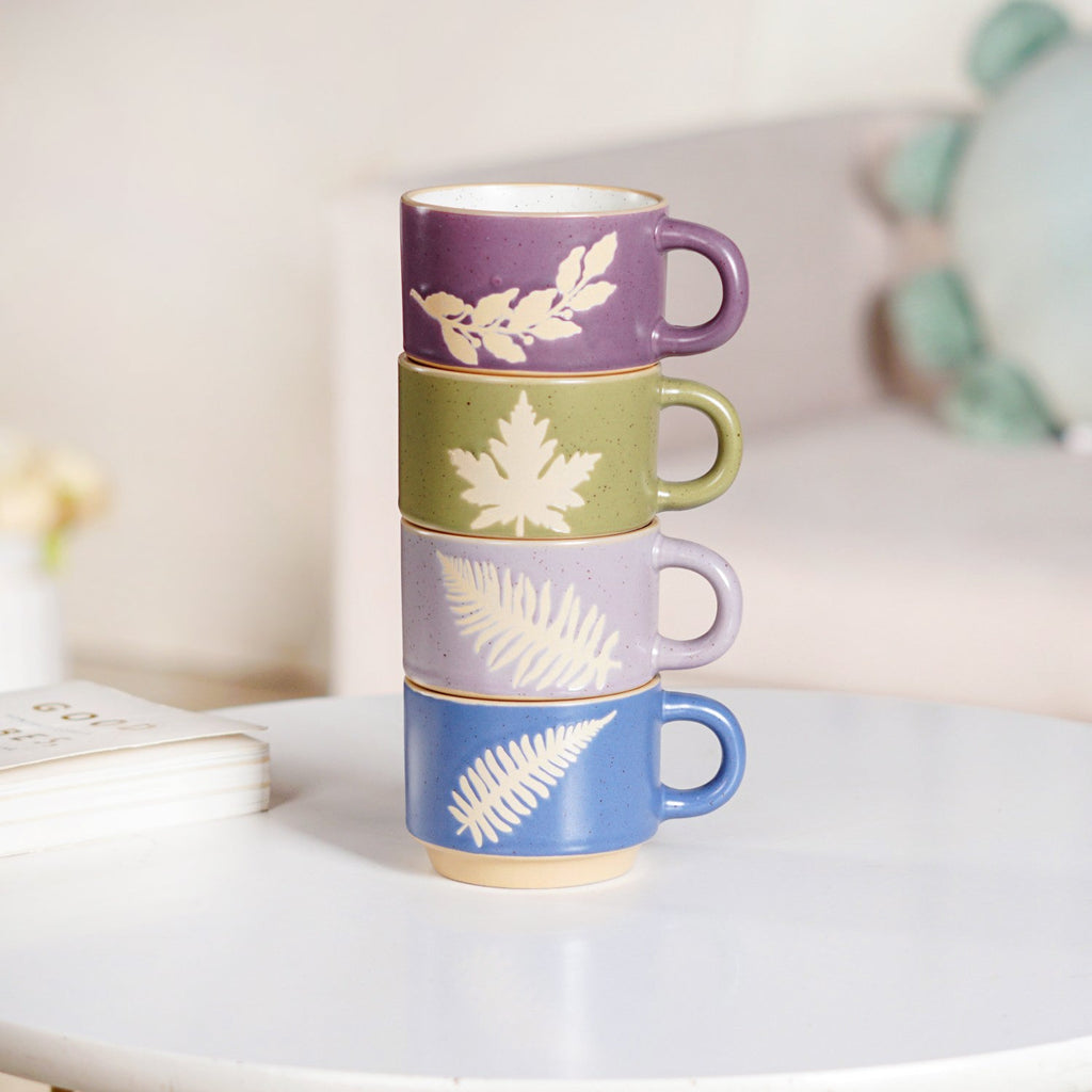 Fern Stackable Ceramic Cup Set Of 4 145ml Nestasia
