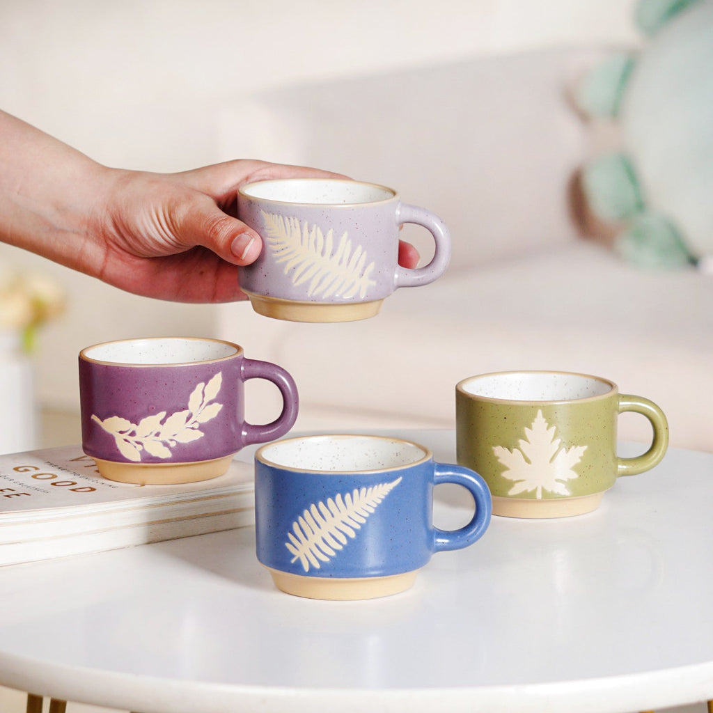 Fern Stackable Ceramic Cup Set Of 4 145ml Nestasia