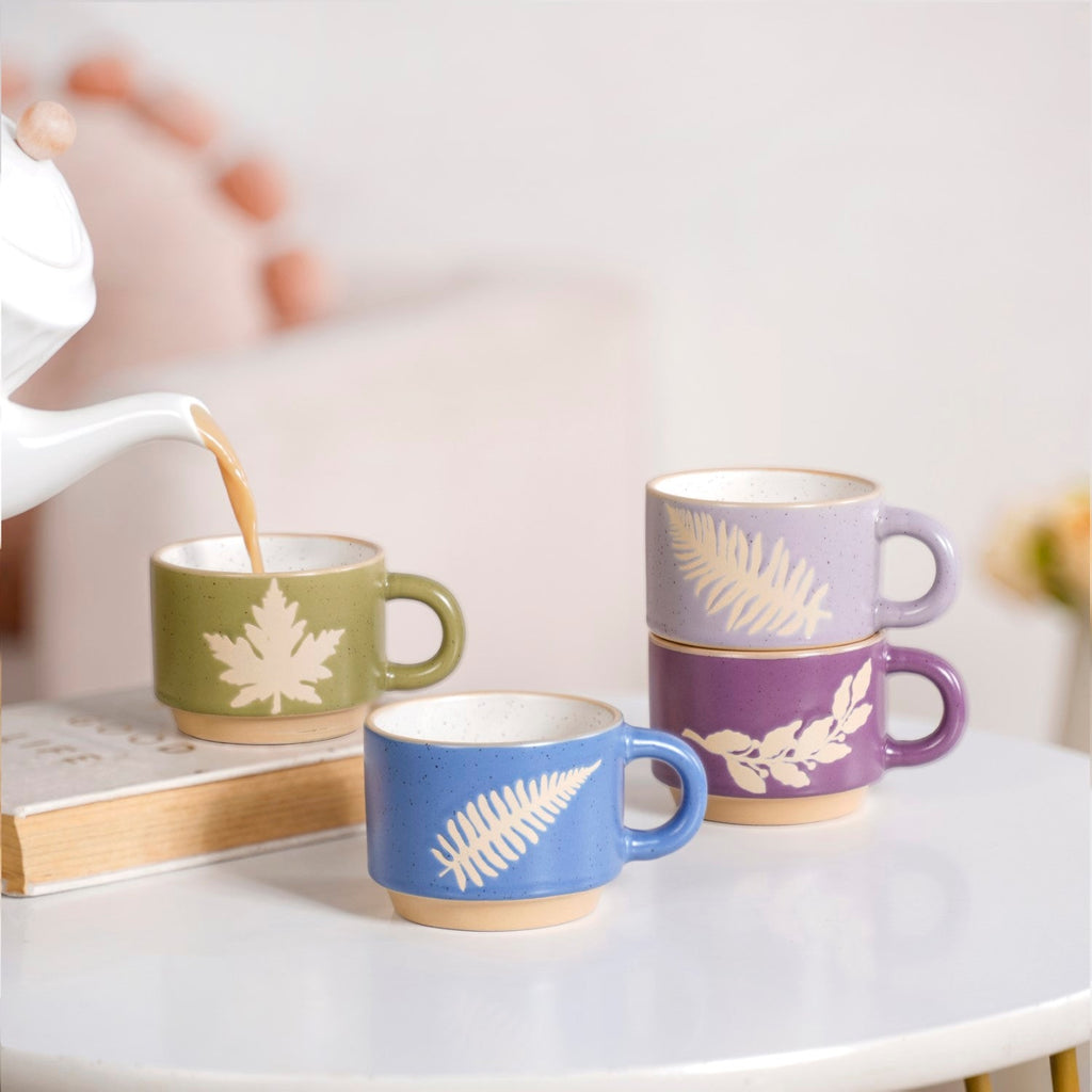 Fern Stackable Ceramic Cup Set Of 4 145ml Nestasia
