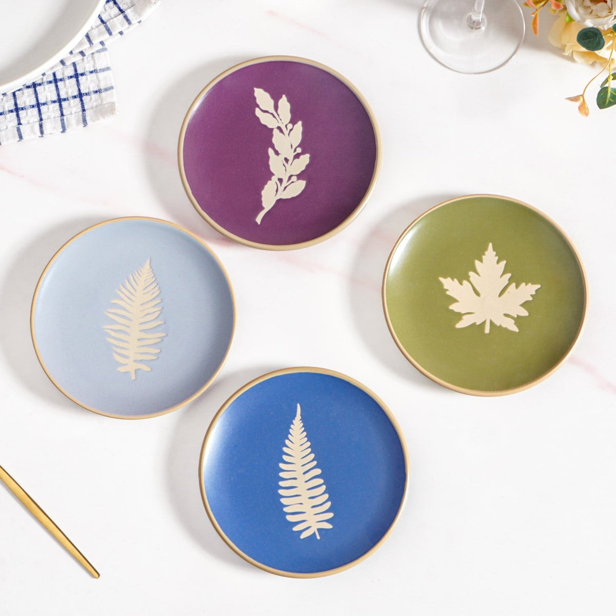 Fern Ceramic Dessert Plate Set Of 4 15cm Nestasia