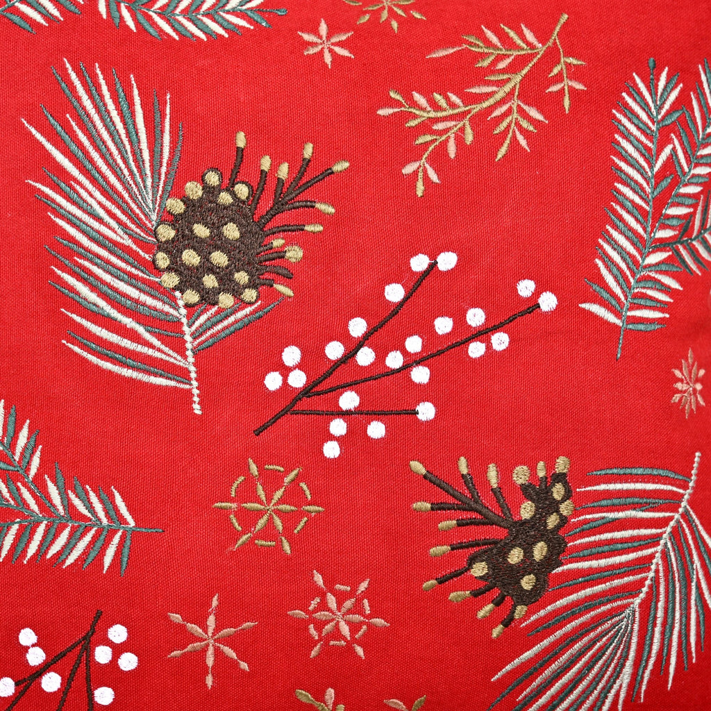 Pine Leaves Bright Red Couch Cushion Cover 40x40cm Nestasia