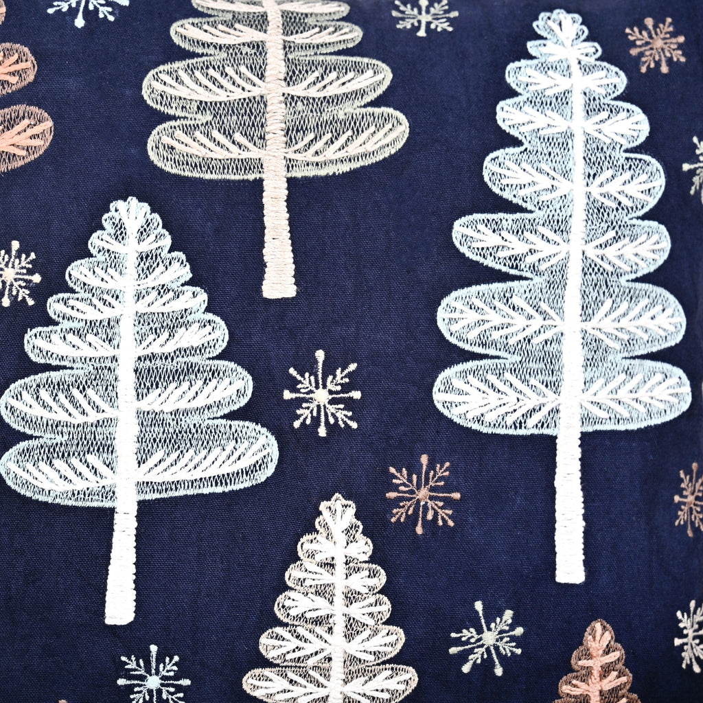 Festive Forest Dark Blue Embroidered Cushion Cover 40x40cm Nestasia