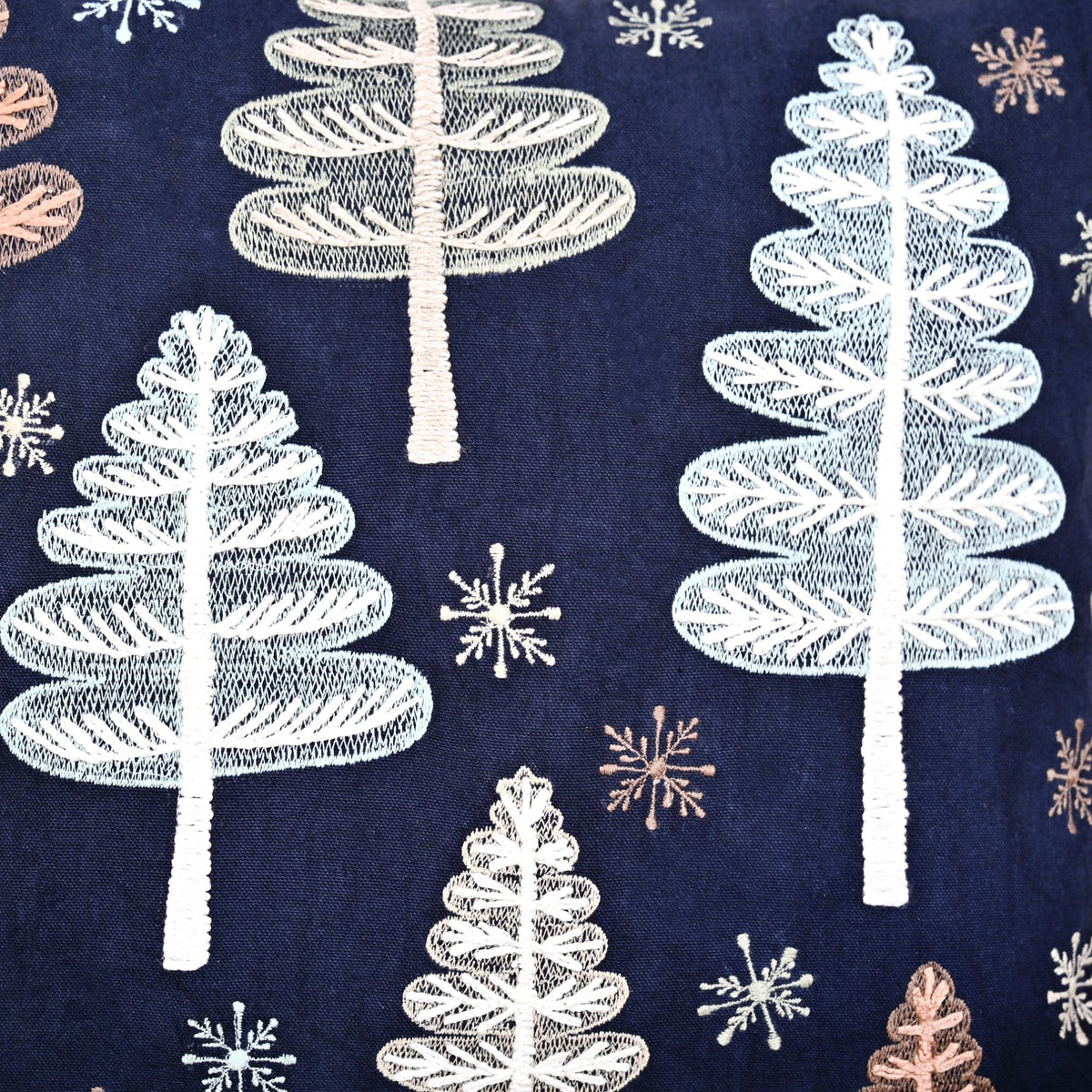 Festive Forest Dark Blue Embroidered Cushion Cover 40x40cm Nestasia