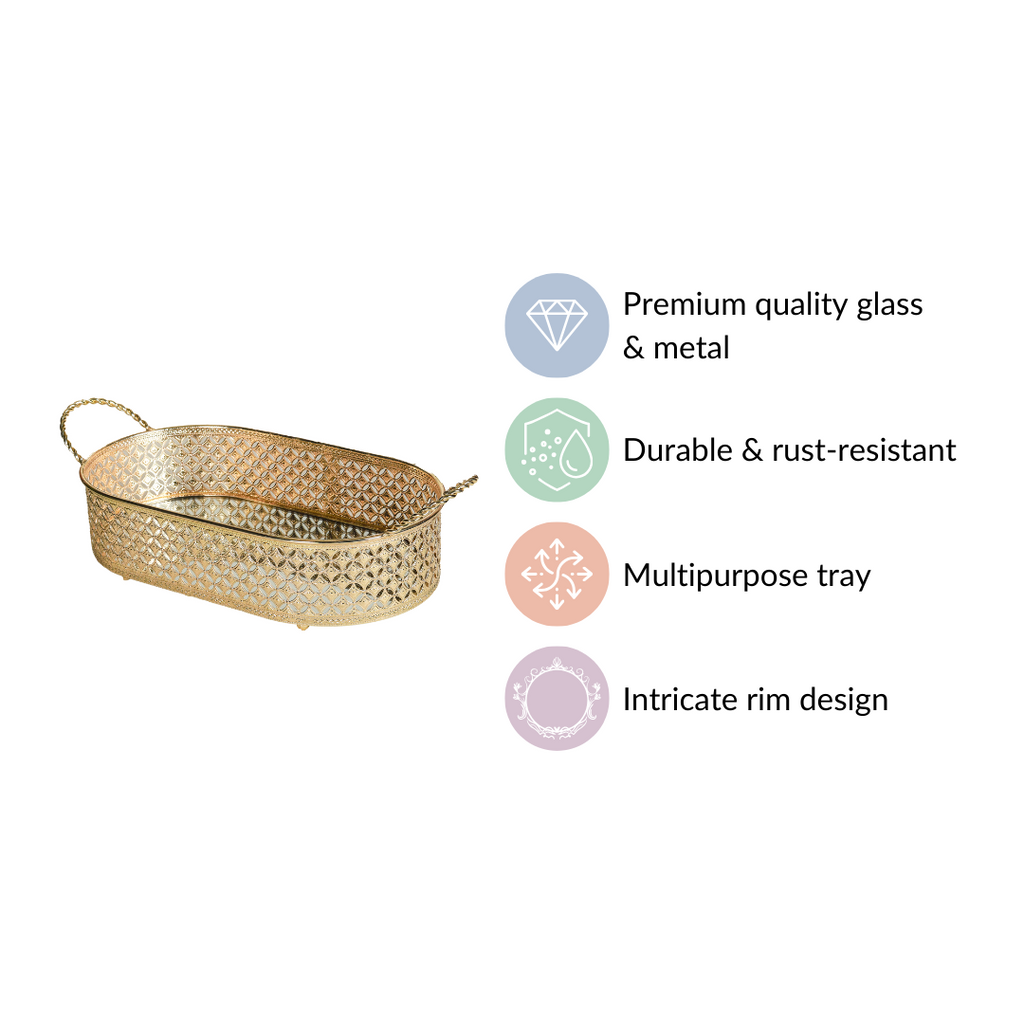 Decorative Oval Tray Gold Small Nestasia