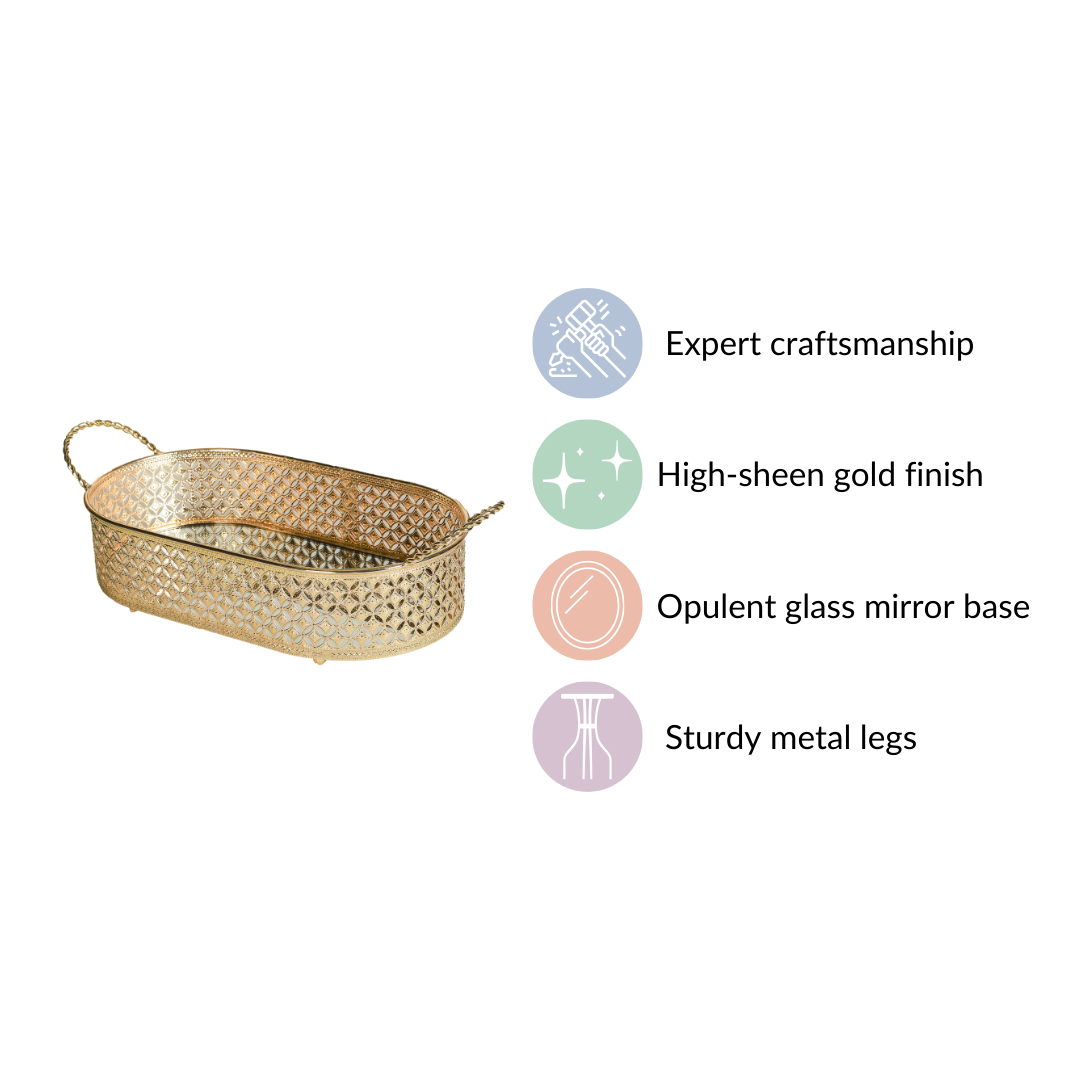 Decorative Oval Tray Gold Small Nestasia