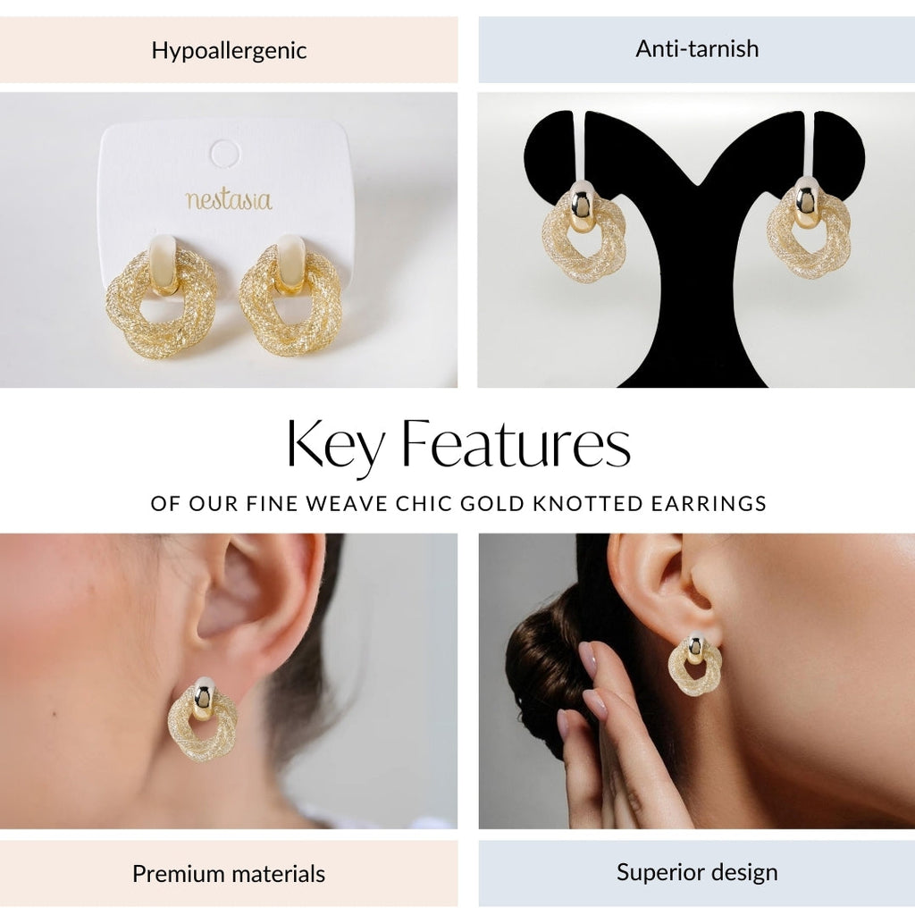 Fine Weave Chic Gold Knotted Earrings Nestasia