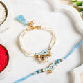 Blue Bird Charm Rakhi And Lumba Bracelet Set Nestasia